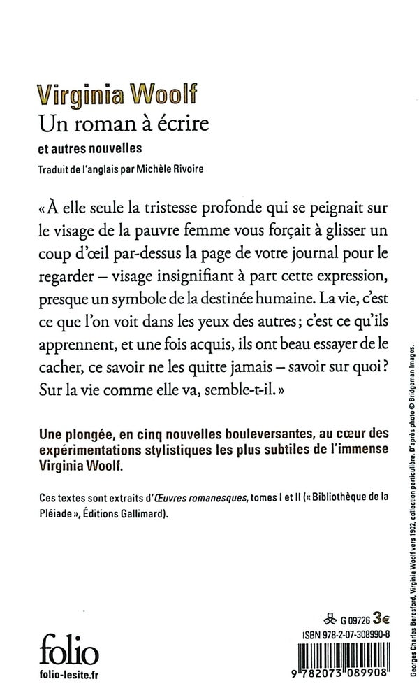 Back cover of Un roman à écrire : et autres nouvelles
