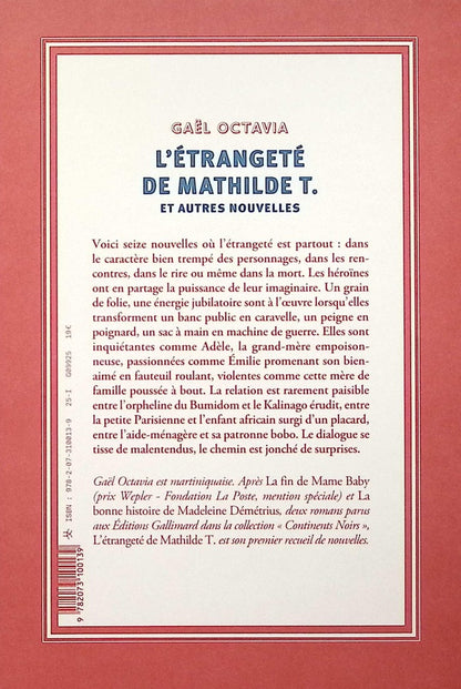 Back cover of L'étrangeté de Mathilde T. et autres nouvelles