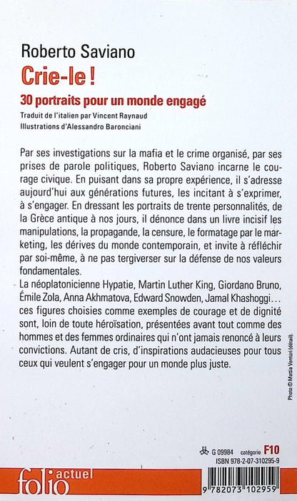Back cover of Crie-le ! : 30 portraits pour un monde engagé