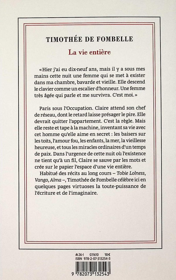 Back cover of La vie entière