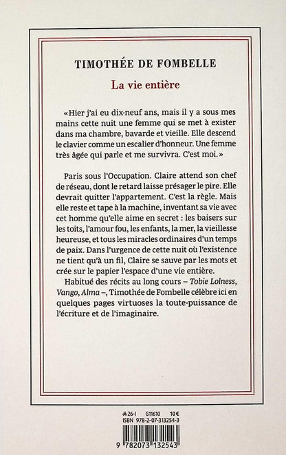 Back cover of La vie entière