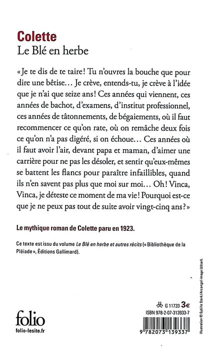 Back cover of Le Blé en herbe