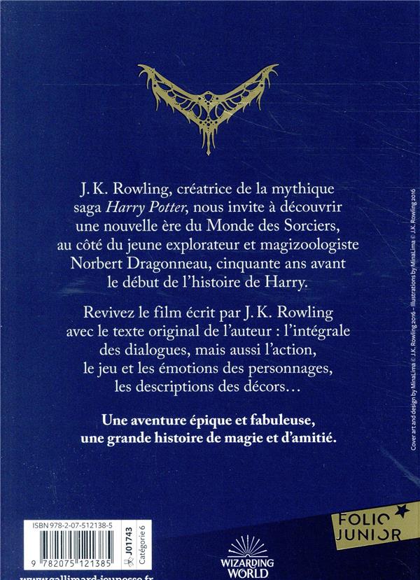 Back cover of Les animaux fantastiques : le texte du film                     (traduction conjointe Linda Bruno, Juliette Garon)