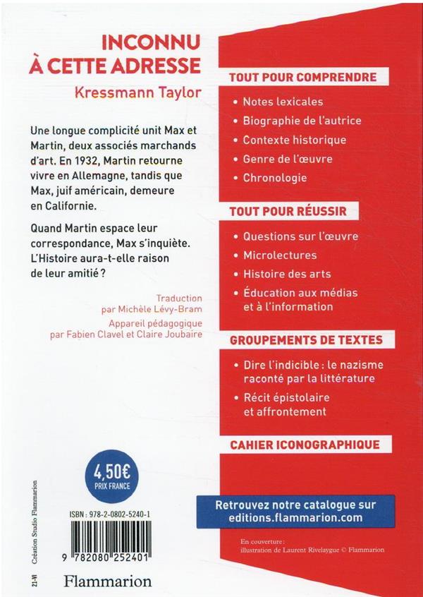 Back cover of Inconnu a cette adresse                     (Appareil pédagogique par  Fabien Clavel et Claire Joubaire)