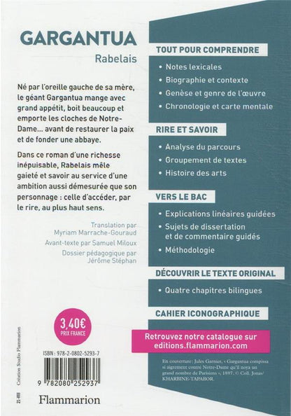 Back cover of Gargantua ; 1ères générale et technologiques ; Parcours rire et savoir, la bonne éducation                     (BAC 2024)