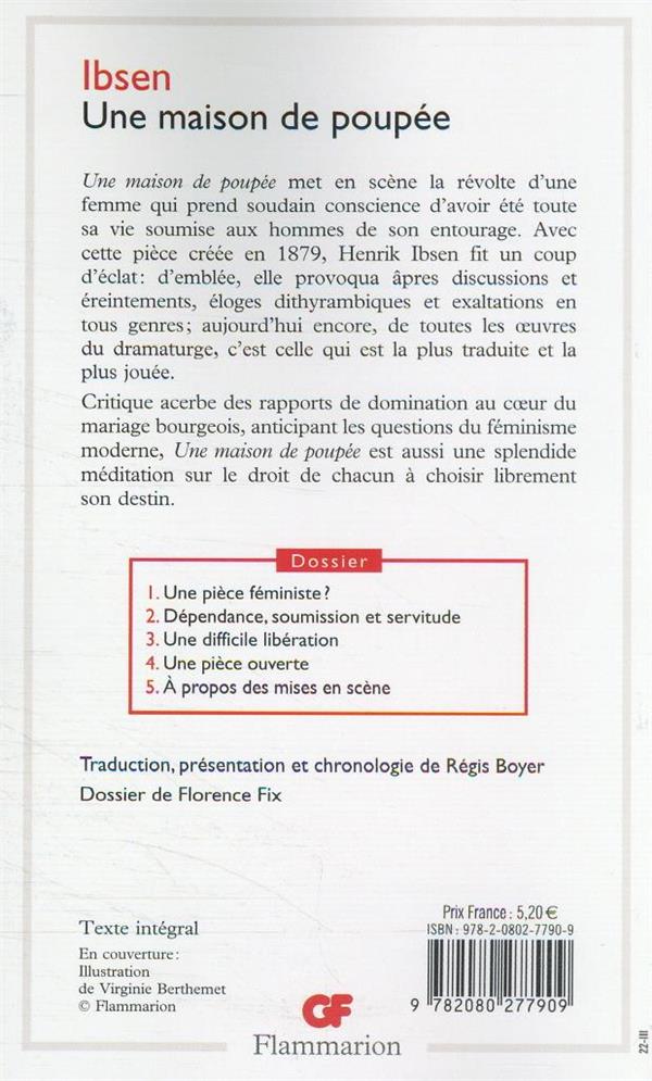 Back cover of Une maison de poupée                     (Présentation de Régis Boyer ; dossier de Florence Fix)