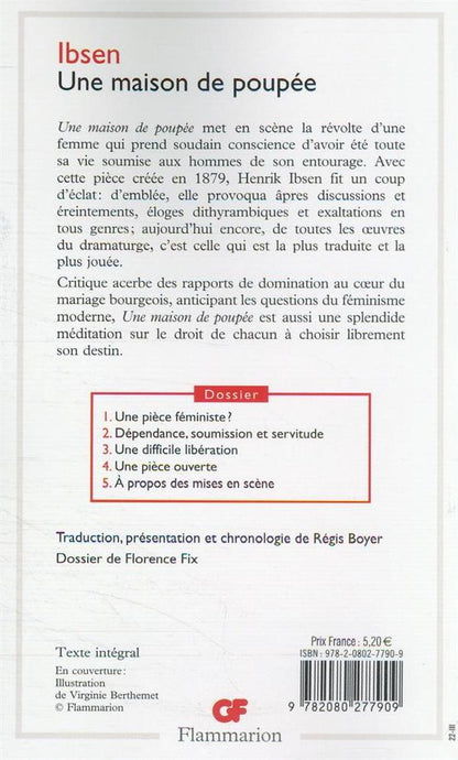 Back cover of Une maison de poupée                     (Présentation de Régis Boyer ; dossier de Florence Fix)
