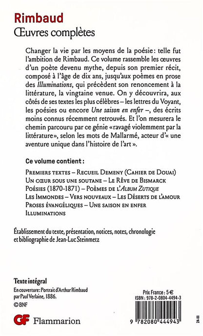 Back cover of Oeuvres complètes                     (Édition de Jean-Luc Steinmetz)