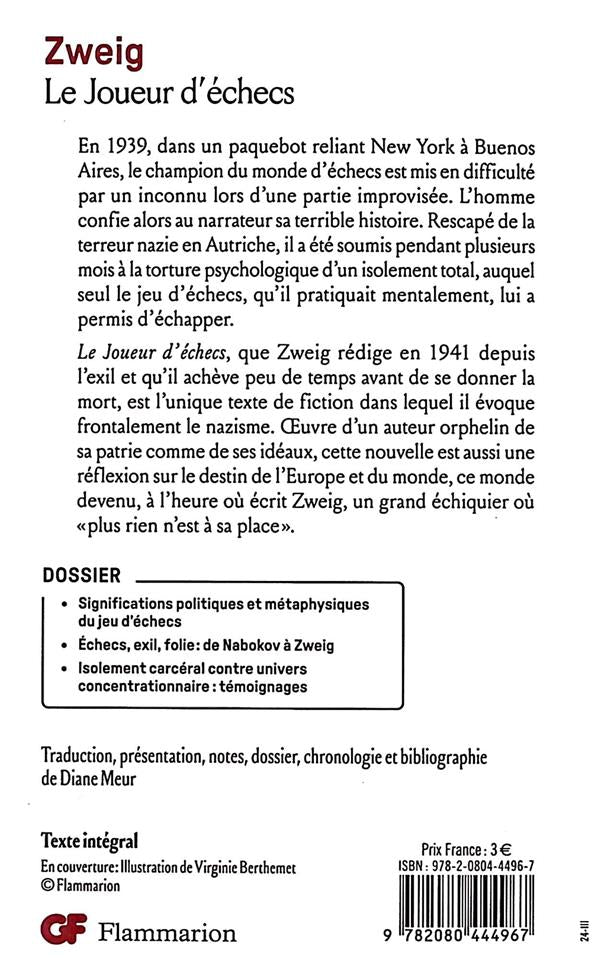 Back cover of Le Joueur d'échecs                     (Édition de Diane Meur)