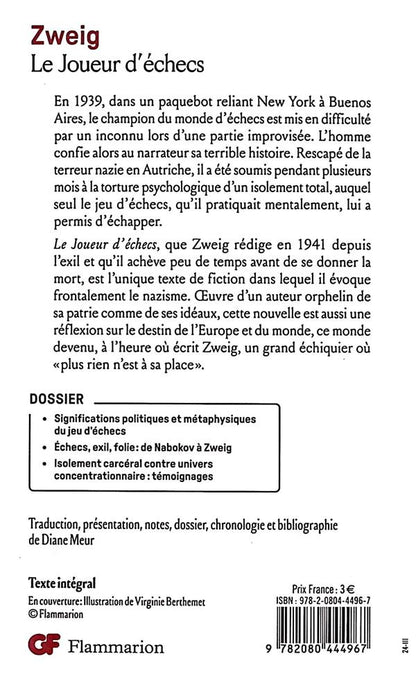 Back cover of Le Joueur d'échecs                     (Édition de Diane Meur)