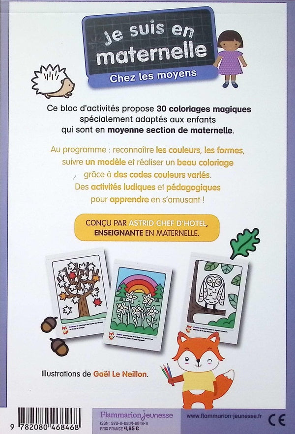 Back cover of Je suis en maternelle : Mes coloriages magiques : Couleurs, chiffres, formes