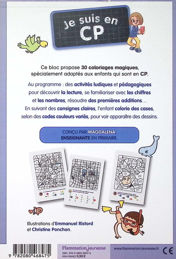 Back cover of Je suis en CP : Mes coloriages magiques : Lecture, vocabulaire, calcul