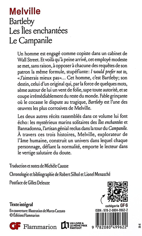 Back cover of Bartleby et autres nouvelles : Bartleby - Les Îles enchantées - Le Campanile