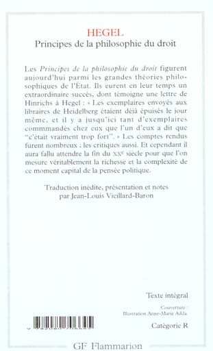 Back cover of Principes de la philosophie du droit
