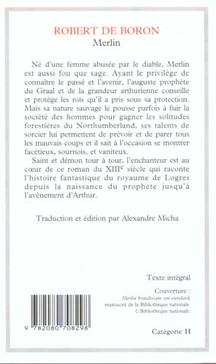 Back cover of Merlin                     (Edition bilingue)