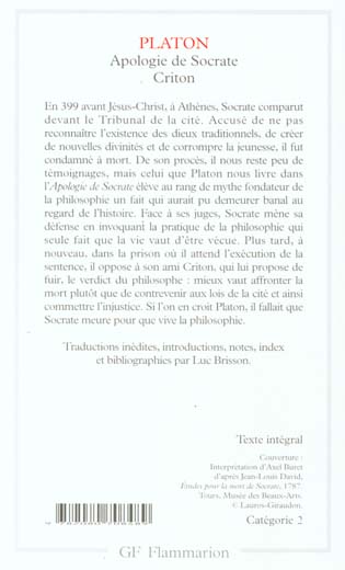 Back cover of Apologie de socrate - criton