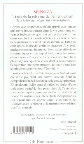 Back cover of Traité de la réforme de l'entendement