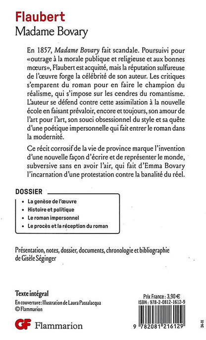Back cover of Madame Bovary                     (Edition de Gisèle Séginger)