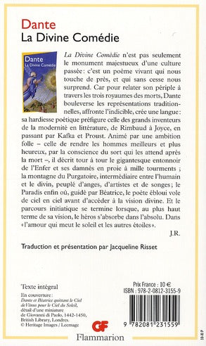 Back cover of La divine comédie                     (présentation Jacqueline Risset)