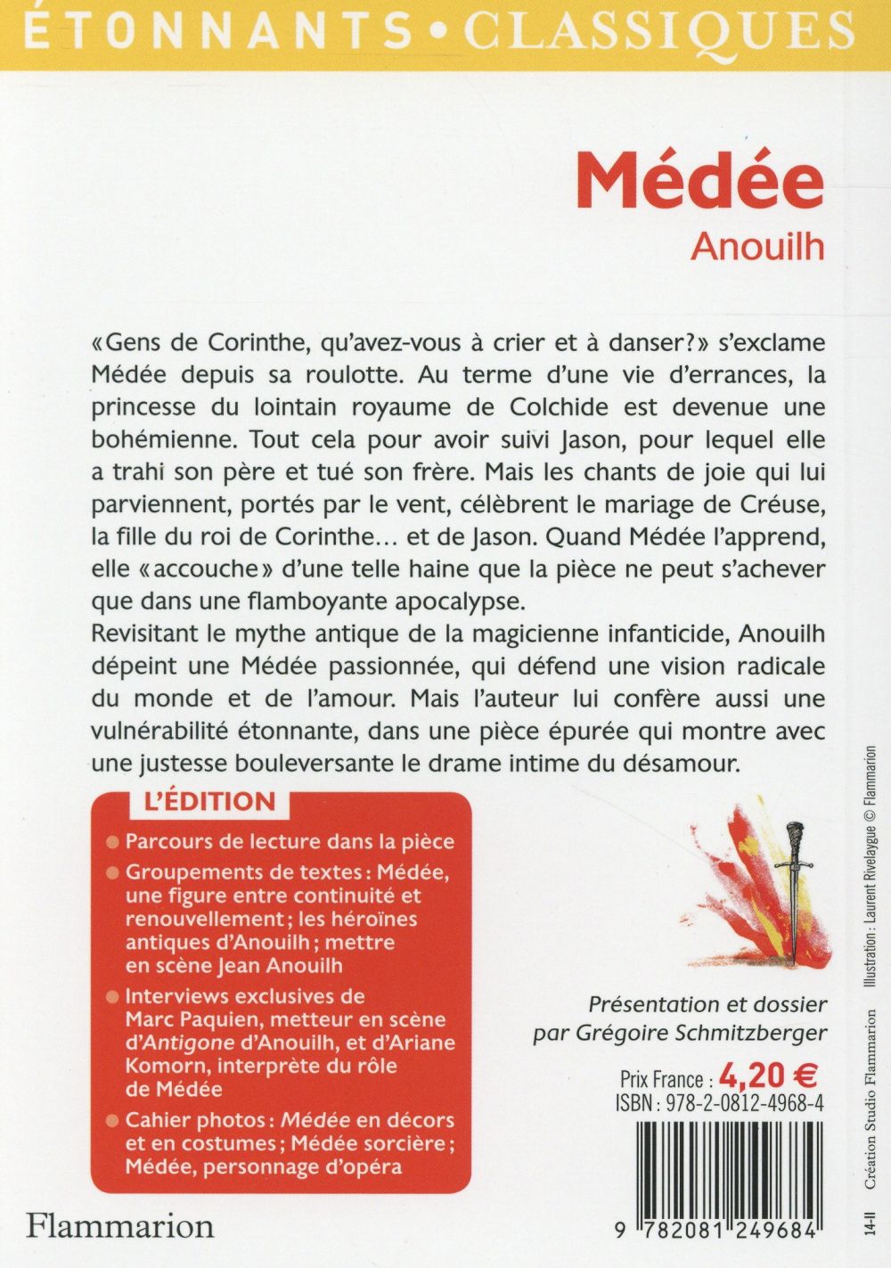 Back cover of Médée                     (Présentation et dossier par Grégoire Schmitzberger)