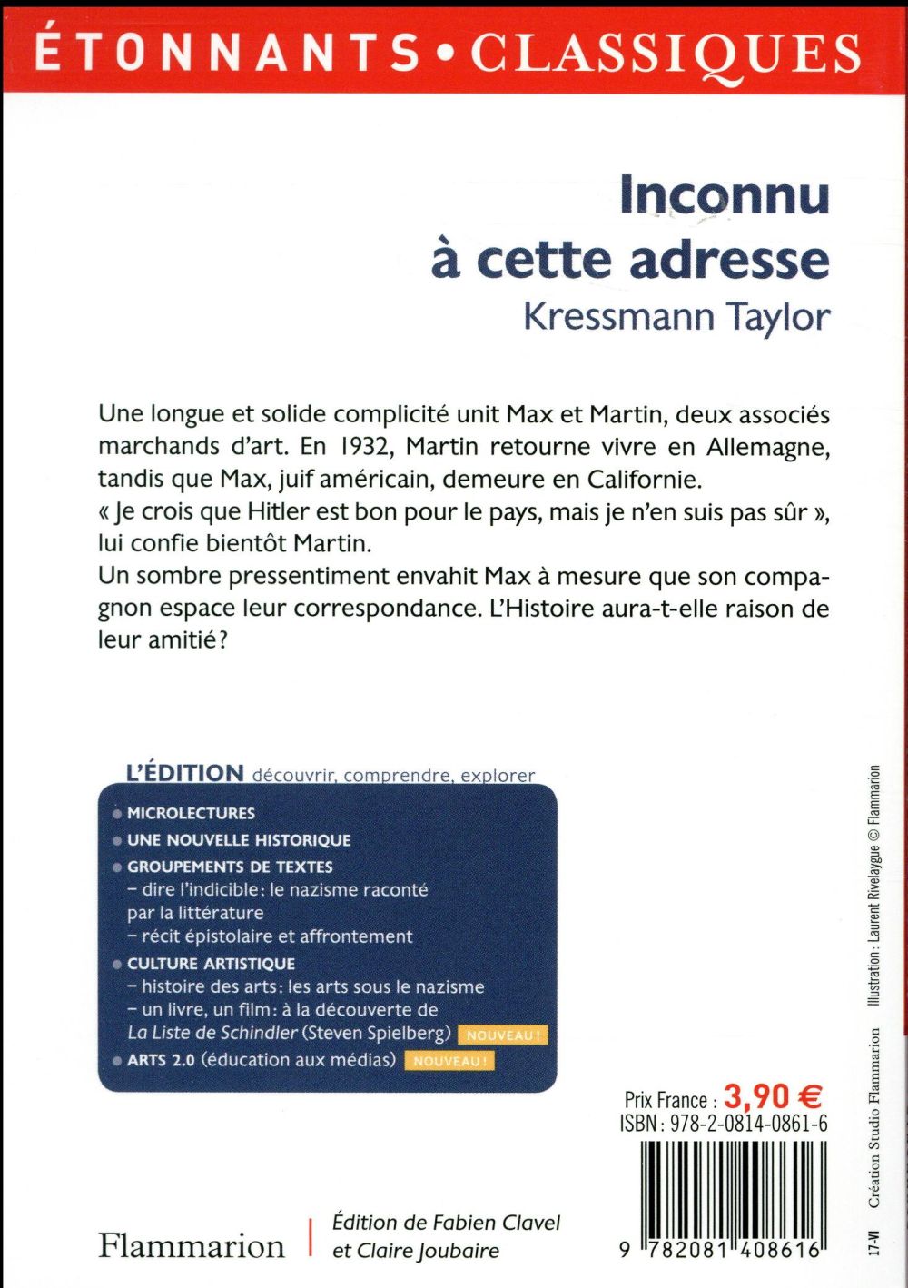Back cover of Inconnu à cette adresse                     (Préface et édition de Fabien Clavel et Claire Joubaire)