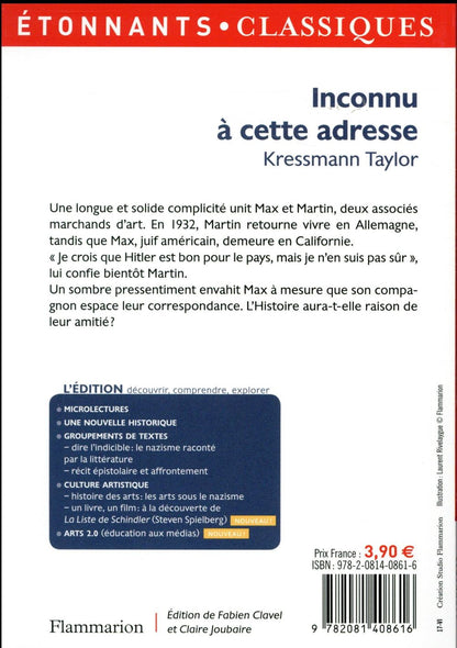 Back cover of Inconnu à cette adresse                     (Préface et édition de Fabien Clavel et Claire Joubaire)