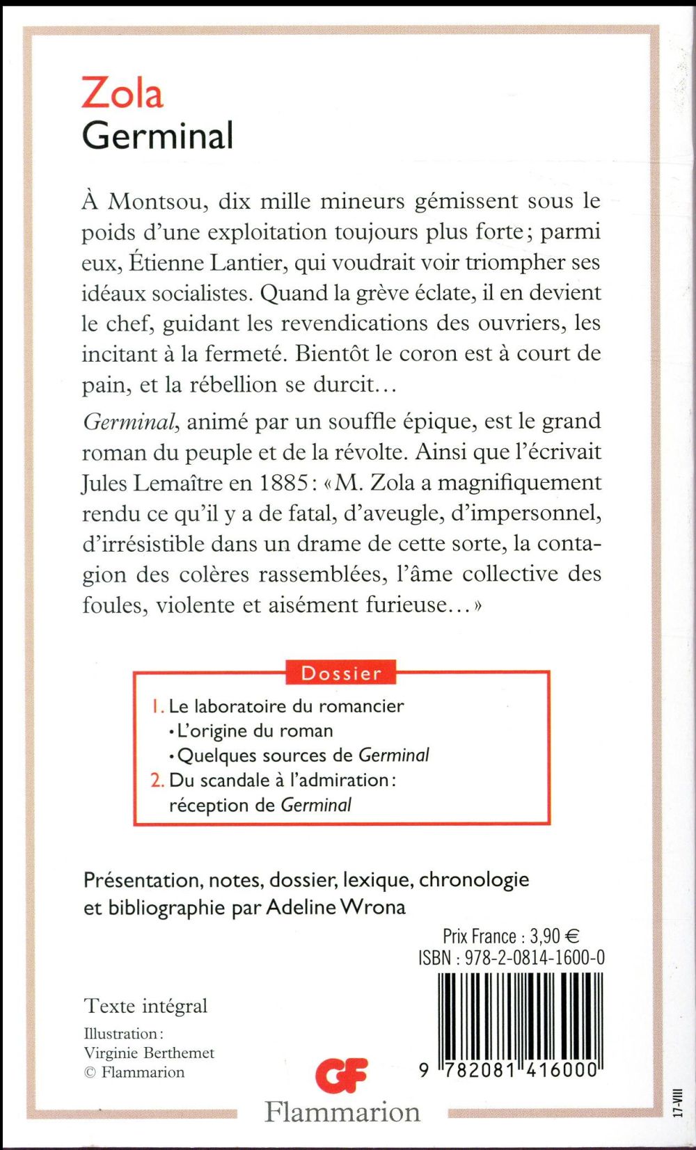 Back cover of Germinal                     (Présentation par Adeline Wrona)
