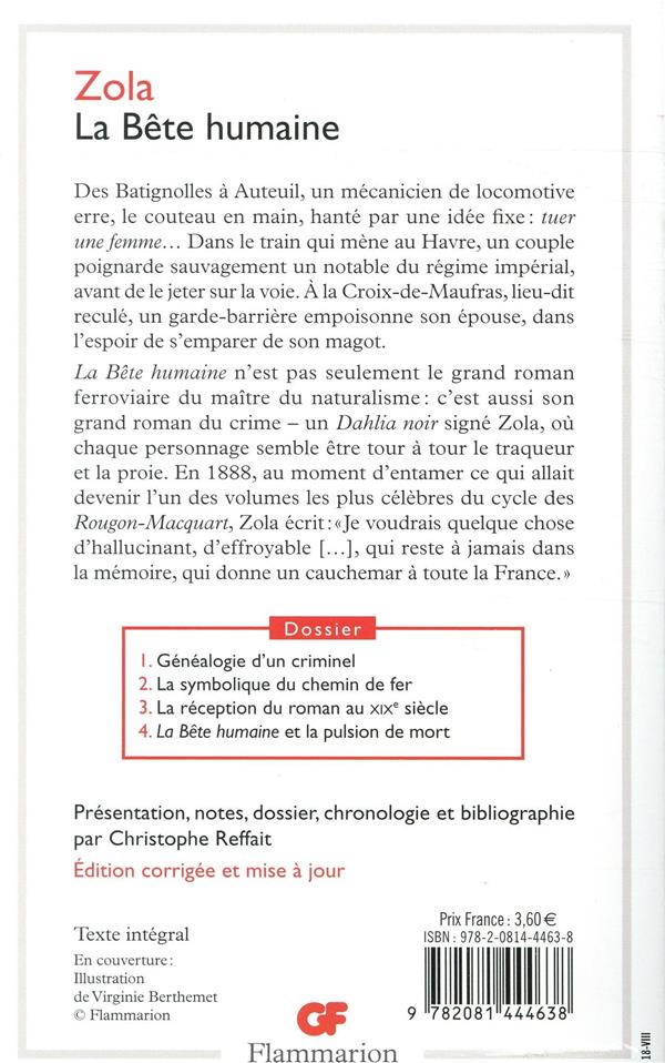 Back cover of La bête humaine                     (Présentation par Christophe Reffait)