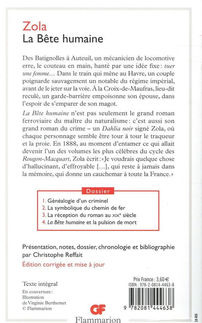 Back cover of La bête humaine                     (Présentation par Christophe Reffait)