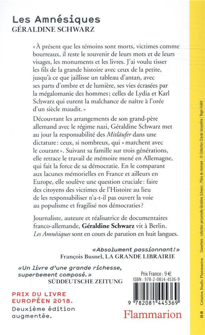 Back cover of Les amnésiques                     (prix du livre européen)