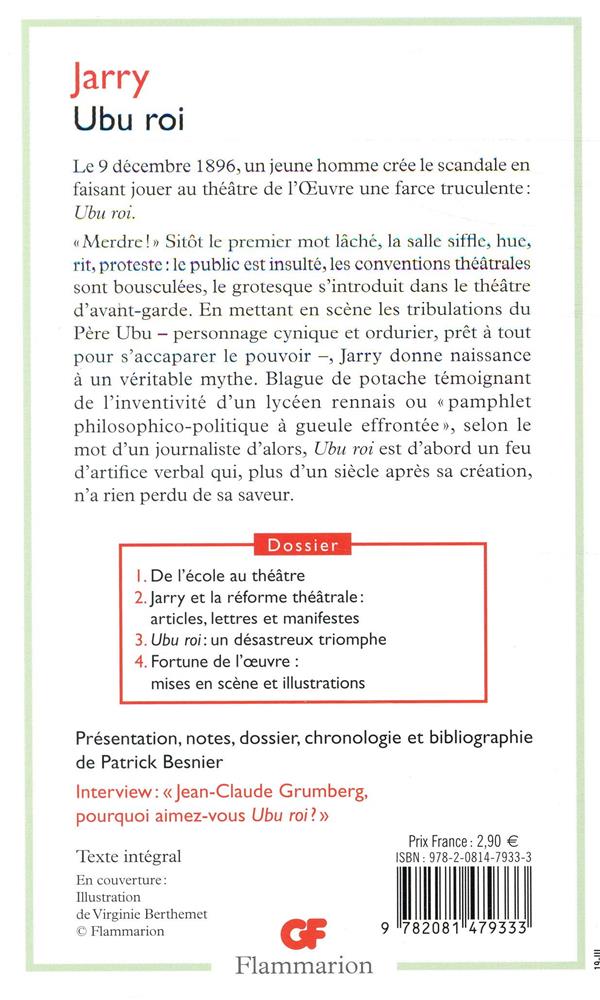 Back cover of Ubu roi                     (Présentation de Patrick Besnier)