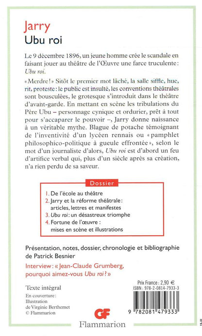 Back cover of Ubu roi                     (Présentation de Patrick Besnier)