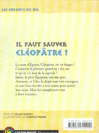 Back cover of Les enfants du Nil Tome 1 : il faut sauver Cléopâtre !