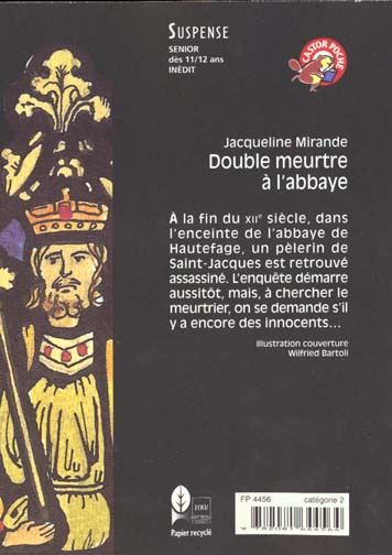 Back cover of Double meurtre a l'abbaye - - suspense, senior des 11/12ans