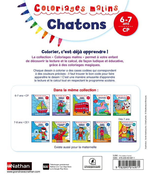 Back cover of Coloriages malins : Chatons ; lecture et calcul ; CP