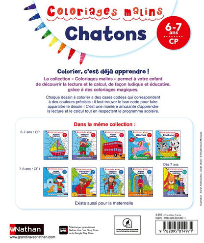 Back cover of Coloriages malins : Chatons ; lecture et calcul ; CP
