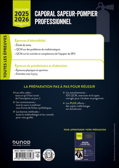 Back cover of Concours Caporal sapeur-pompier professionnel ; Externe, sapeur pompier volontaire ; Tout-en-un (édition 2025/2026)                     (3e édition)