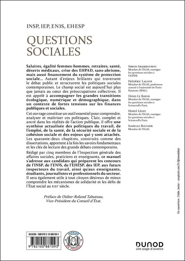 Back cover of Questions sociales ; INSP, IEP, EN3S, EHESP