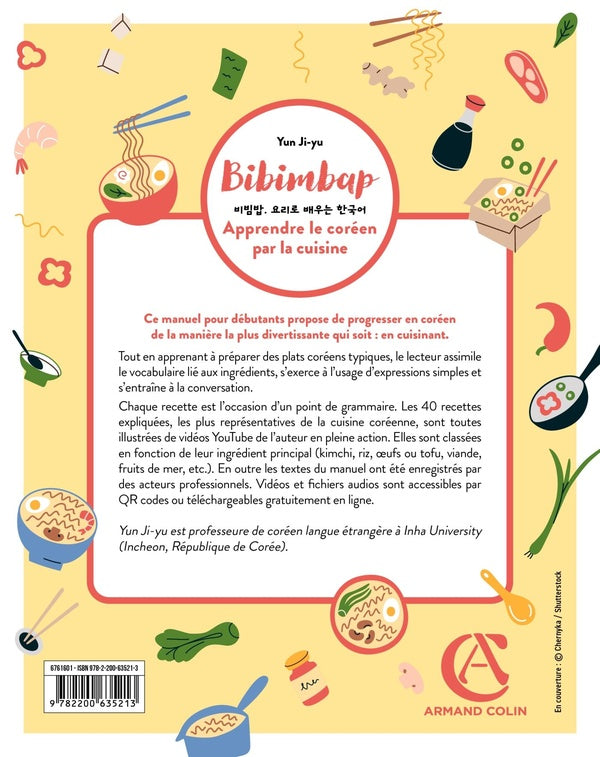 Back cover of Bibimbap : apprendre le coréen par la cuisine ; 40 recettes pour progresser en s'amusant