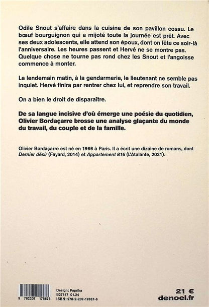 Back cover of La Disparition d'Hervé Snout