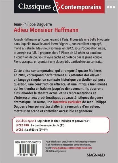 Back cover of Adieu monsieur Haffmann