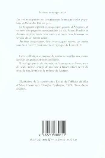 Back cover of Les trois mousquetaires