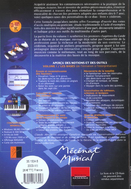Back cover of Abrégé de la théorie de la musique Tome 1 ; les bases                     (1 CD-rom inclus)