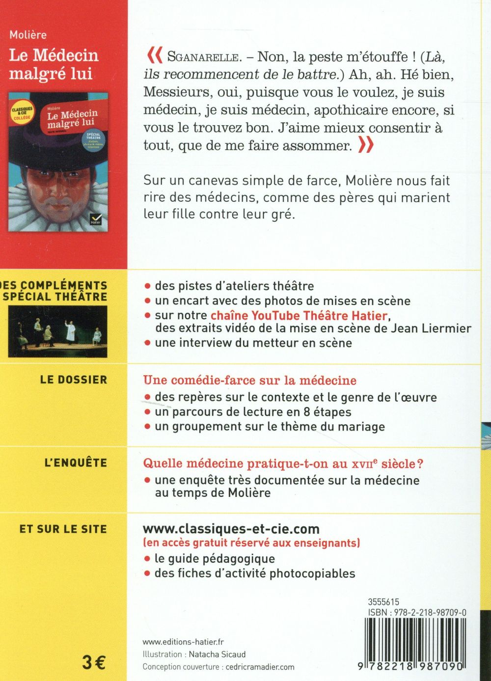 Back cover of Le médecin malgré lui                     (commentaires François La Colère, Bertrand Louët)
