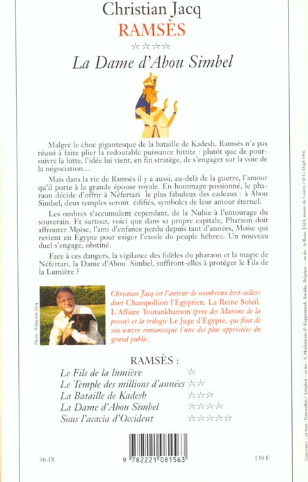Back cover of Ramsès Tome 4 ; la dame d'Abou Simbel