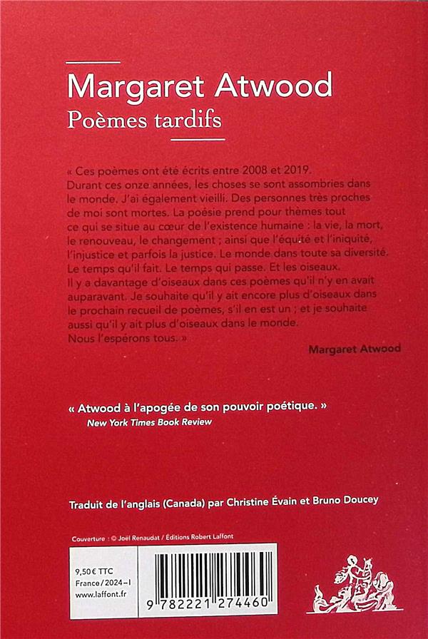 Back cover of Poèmes tardifs                     (Édition bilingue français/anglais ; Traduction conjointe de Bruno Doucey)