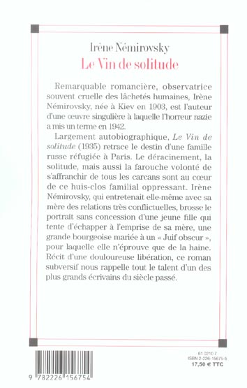 Back cover of Le vin de solitude