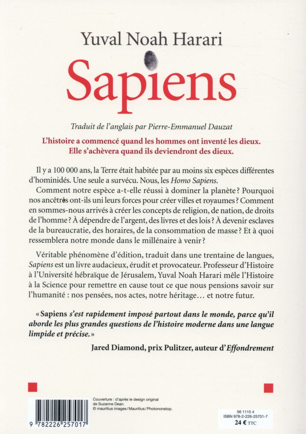 Back cover of Sapiens : une brève histoire de l'humanité