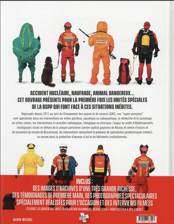 Back cover of Les unités spéciales des sapeurs-pompiers de Paris                     (préface Pierre Niney ; postface Jean-Marie Gontier)
