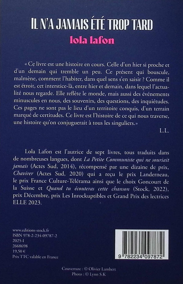 Back cover of Il n'a jamais été trop tard